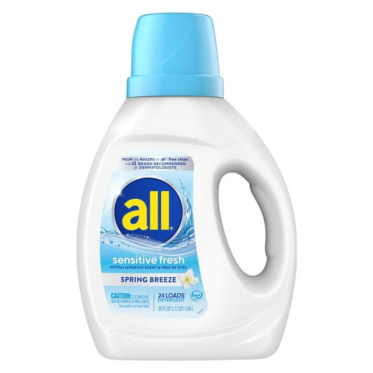 Detergente líquido para ropa All Sensitive Fresh, hipoalergénico, aroma a brisa primaveral, 36 oz