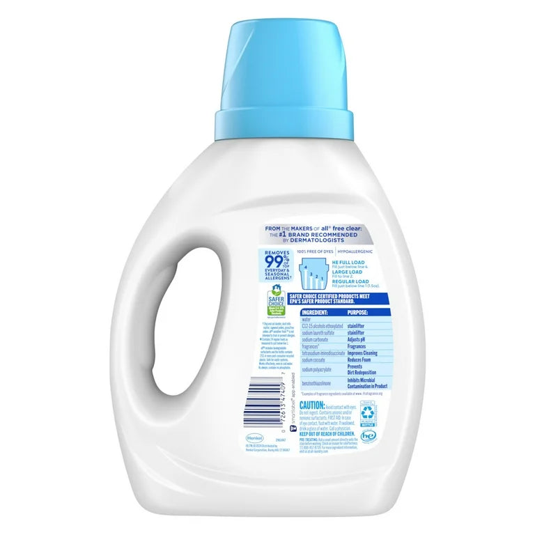 Detergente líquido para ropa All Sensitive Fresh, hipoalergénico, aroma a brisa primaveral, 36 oz