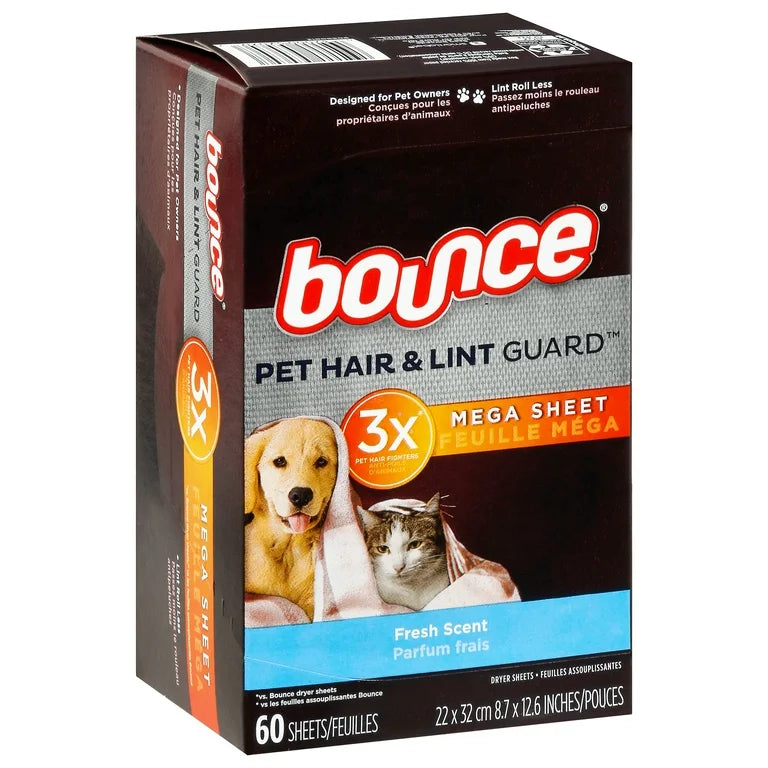 Hojas para secadora Bounce Pet Hair &amp; Lint Guard de gran tamaño, 65 unidades