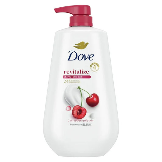 Dove Body Wash for Women Moisturizing Revitalizante Cherry & Chia Milk, All Skin, 30.6 oz with Pump