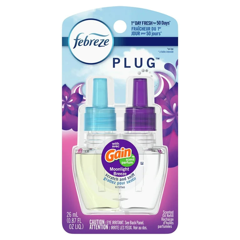 Recambio de ambientador eliminador de olores Febreze Plug, Gain Moonlight Breeze, 1 unidad