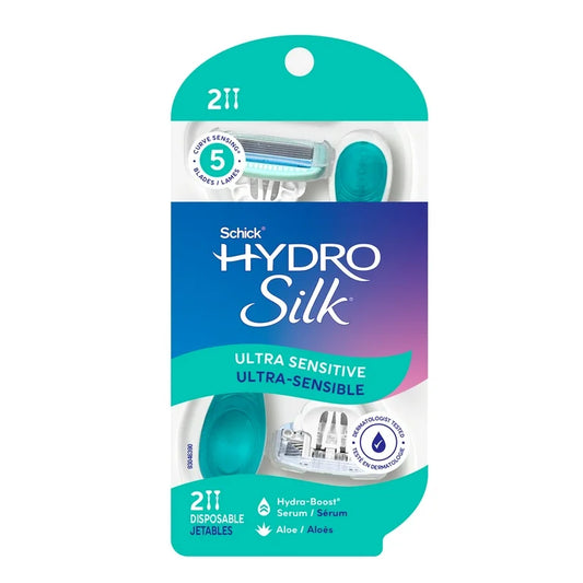 Schick Hydro Silk Ultra Sensitive 5 Blade Disposable Razor for Women, 2 count