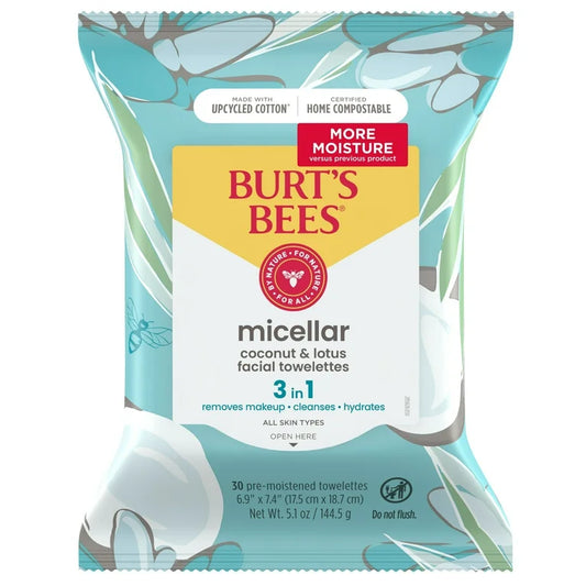 Burt's Bees Micellar Facial Towelettes with Coconut and Lotus, 30 ct