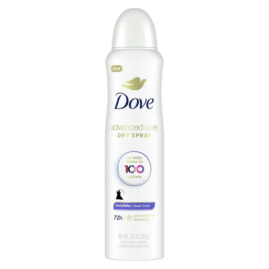 Dove Advanced Care Long Lasting Antiperspirant Dry Spray, Sheer Fresh, 3.8 oz