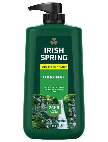 Gel de baño Irish Spring Original Clean para hombres - Botella de 30 fl oz