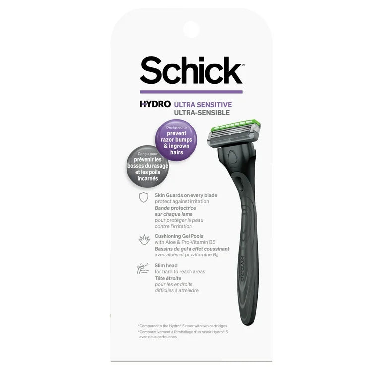 Schick Hydro Ultra Sensitive Razor, 1 Razor Handle with 4 Razor Refills, 3 Blade Razor