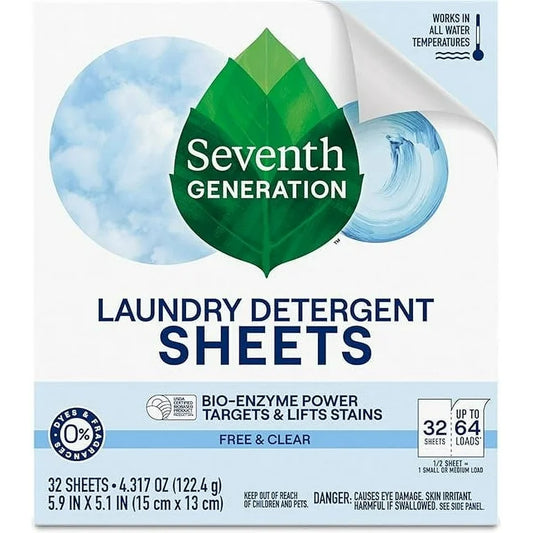 Seventh Generation Laundry Detergent Sheets - Free & Clear - 32ct 64 Loads
