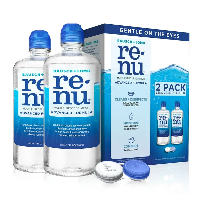 Renu Contact Lens Solution, Twin Pack, Two 12 fl. oz. Bottles with Lens Case