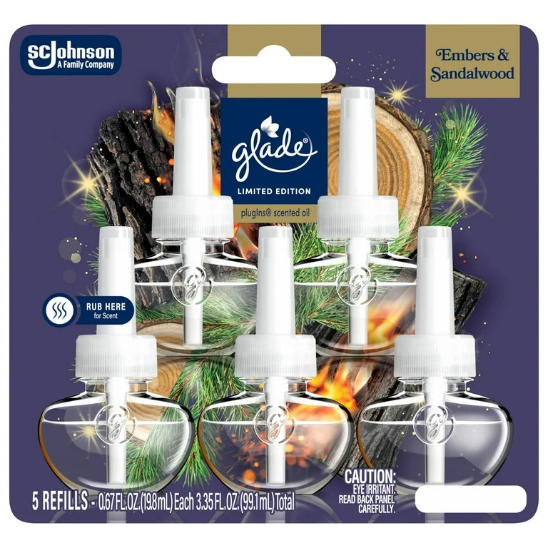 Glade® PlugIns® Refills Air Freshener, Christmas Holiday Embers & Sandalwood, 3.35oz., 5 Count