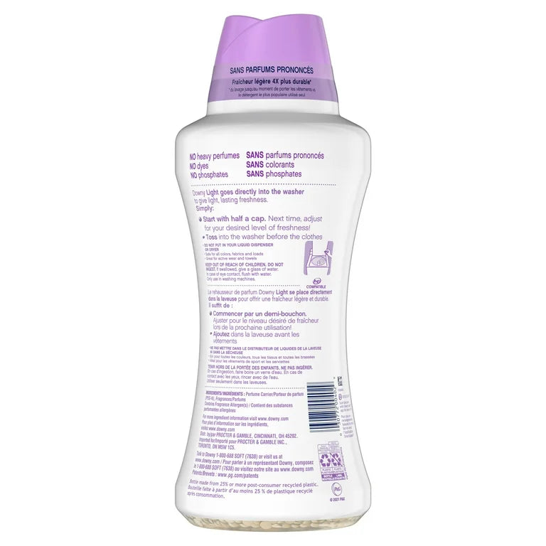 Perlas potenciadoras del aroma de la ropa Downy Light para lavadora, lavanda blanca, 26,5 oz