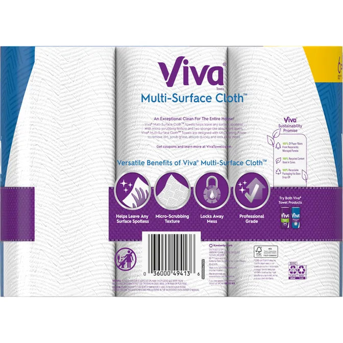 Viva Multi-Surface Cloth Paper Towels 6 Big Rolls = 9 Regular Rolls