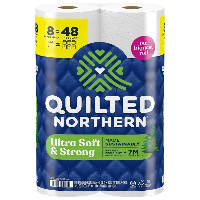 Quilted Northern Ultra Soft & Strong Toilet Paper, 8 Super Mega Rolls = 48 Regular Rolls