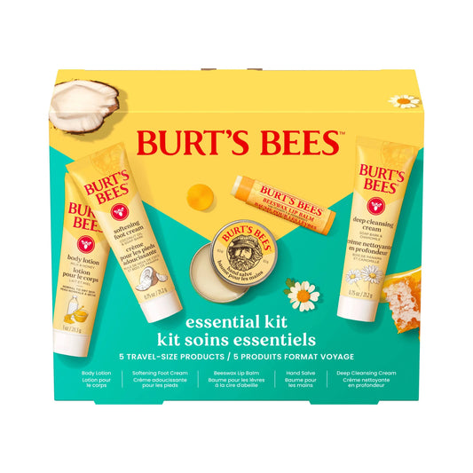Burts Bees Essential Gift Set, Cleansing Cream, Hand Salve, Body Lotion, Foot Cream, Lip Balm