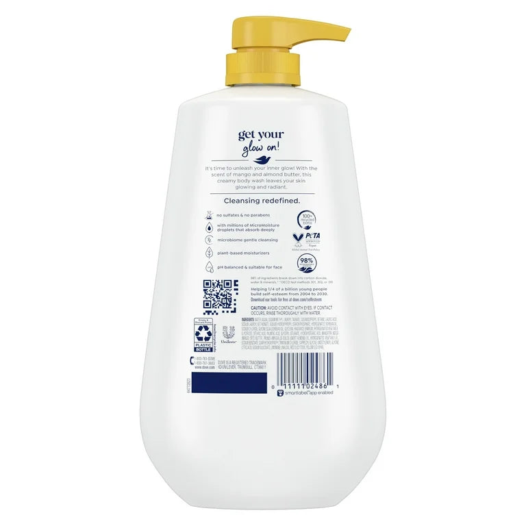 Dove Glowing Gentle Body Wash for Women All Skin Mango & Almond Butter, 30.6 fl oz