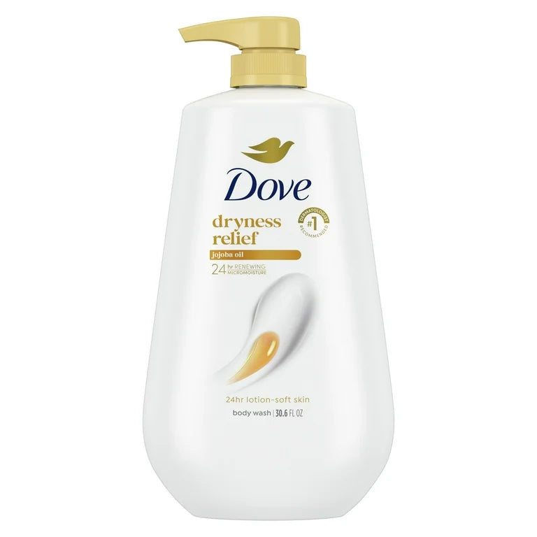 Dove Dryness Relief Long Lasting Gentle Women's Body Wash, Jojoba Oil All Skin, 30.6 fl oz