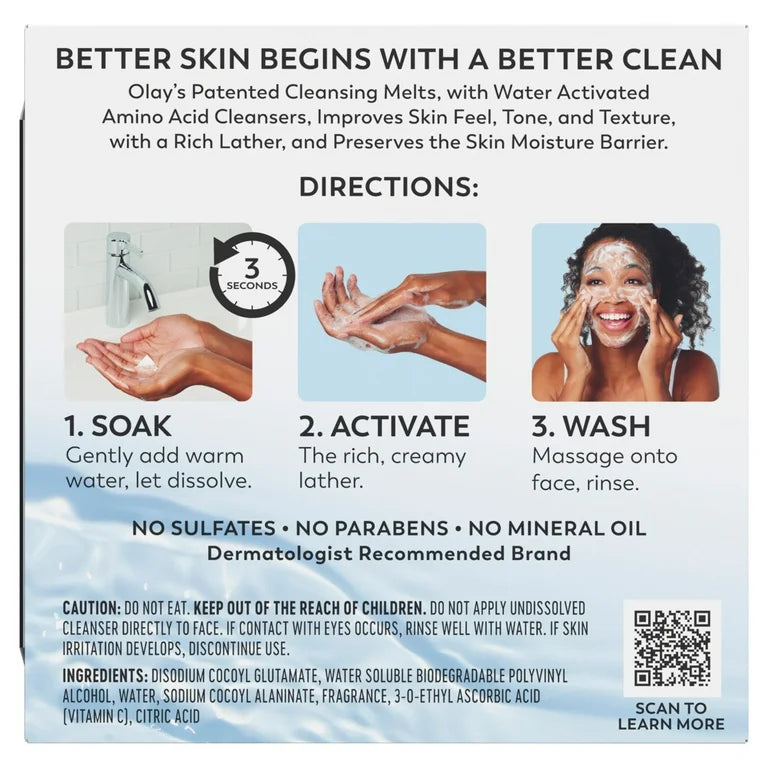 Olay Cleansing Melts + Vitamin C Face Wash, 32 count, Water-Activated Face Wash