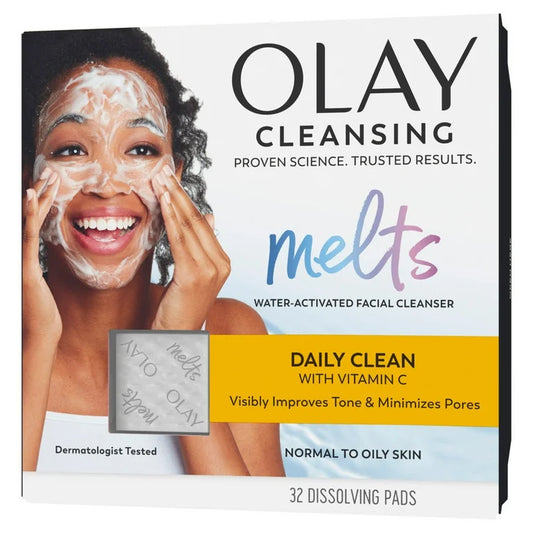 Olay Cleansing Melts + Vitamin C Face Wash, 32 count, Water-Activated Face Wash