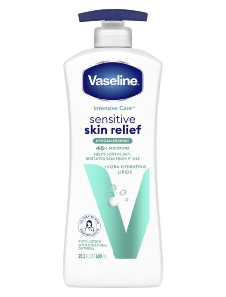 Vaseline Intensive Care 48-Hour Moisture Hypoallergenic Sensitive Skin Relief Pump Body Lotion Unscented - 20.3 fl oz