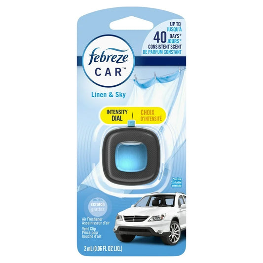 Febreze Car Air Freshener Vent Clip, Linen & Sky, 1 Count