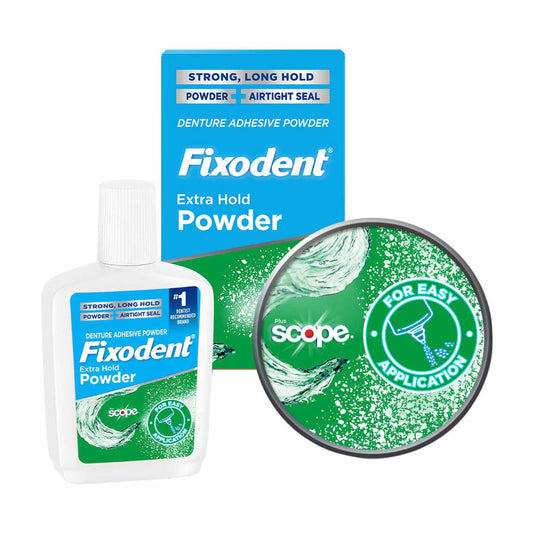 Fixodent Extra Hold Plus Scope Denture Adhesive Powder, 1.6 oz