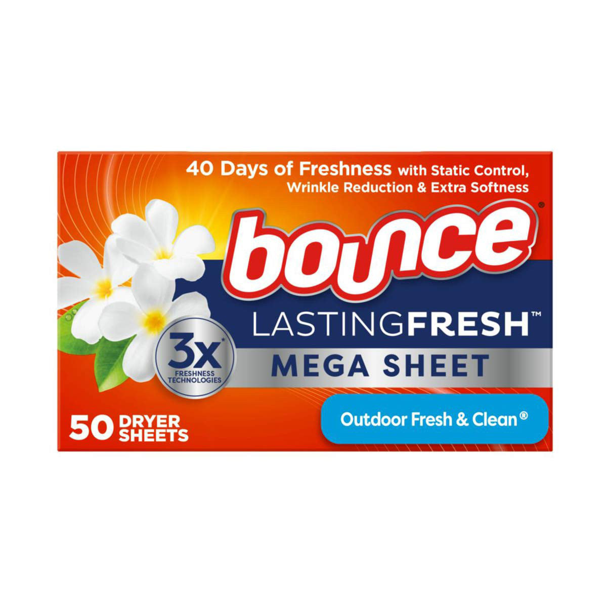 Bounce Mega Dryer Sheets Lasting Fresh Outdoor Fresh & Clean 50ct