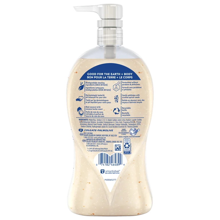 Softsoap Body Wash Exfoliating Scrub, Coconut Butter Scent, 32 oz Pump Bottle