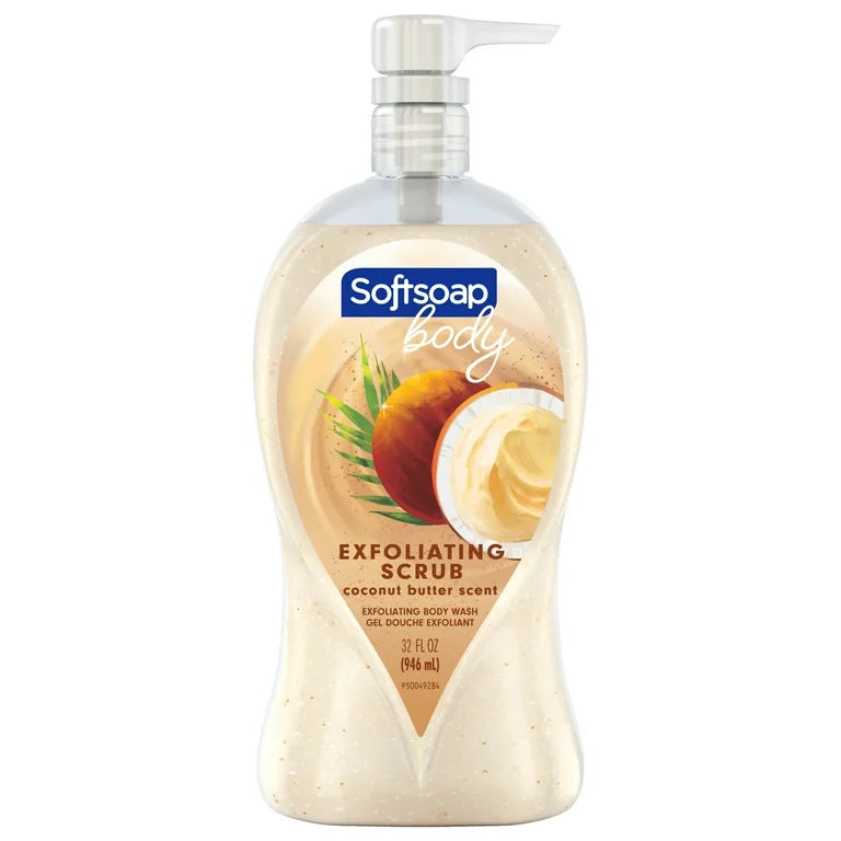 Softsoap Body Wash Exfoliating Scrub, Coconut Butter Scent, 32 oz Pump Bottle