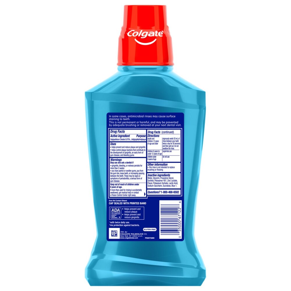 Colgate Total Antigingivitis Antiplaque Mouthwash, Alcohol-Free, Peppermint, 16.9 OZ