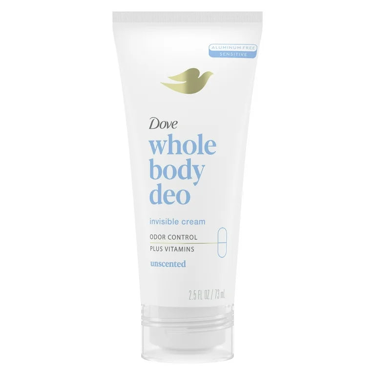 Dove Sensitive Whole Body Invisible Deodorant Cream, Unscented Aluminum Free 2.5 oz