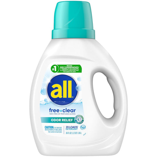 all Liquid Laundry Detergent, Free Clear with Odor Relief, 36 oz, 20 Loads