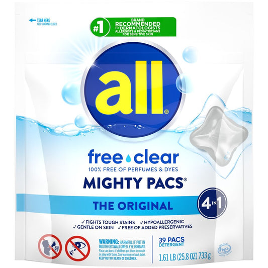 All Mighty Pacs Free Clear Laundry Detergent Pacs - 39ct