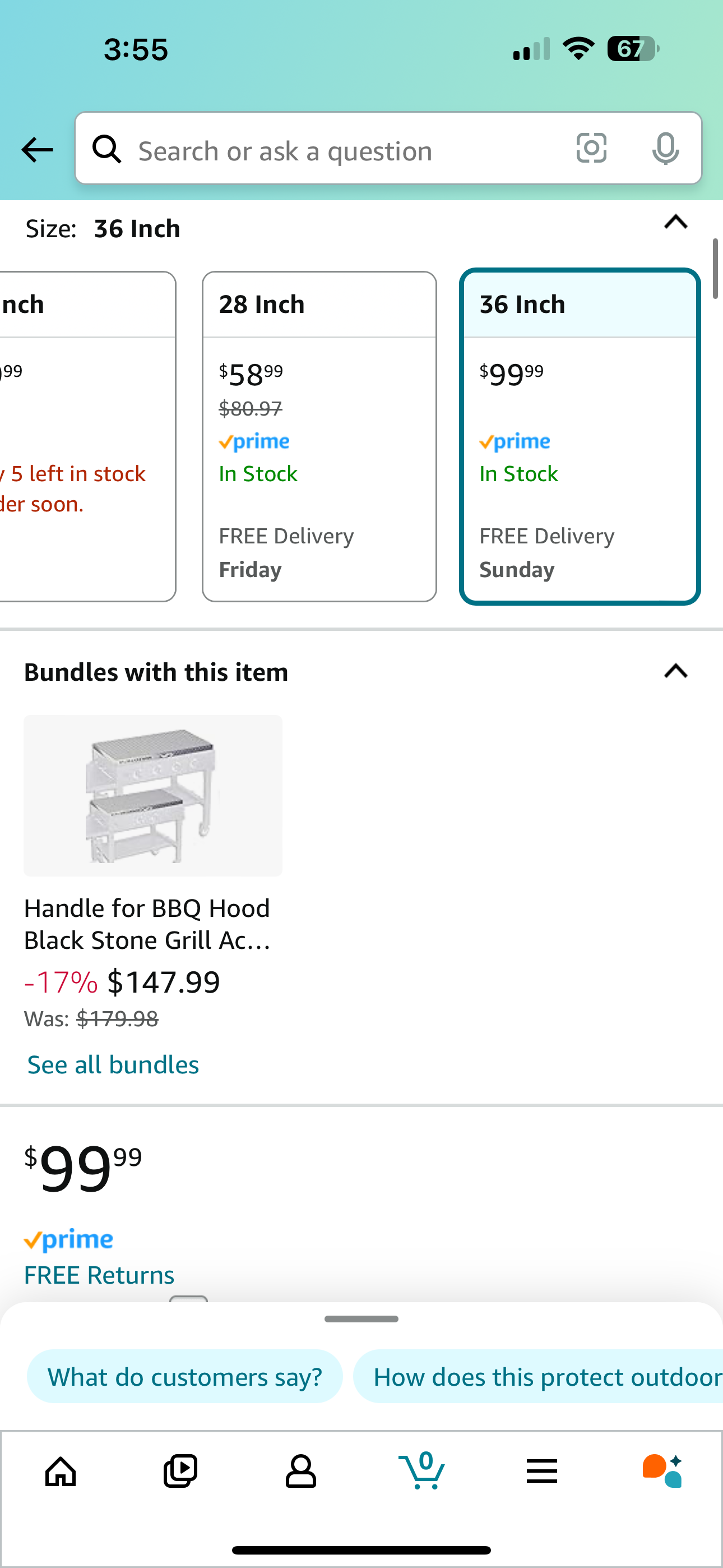 Flybold Blackstone Griddle Cover 36 inch - Waterproof Diamond Plated Design with Aluminum Hard Top Lid & Stainless Steel Handle