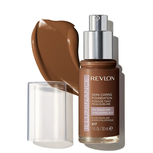 Revlon Illuminance Skin-Caring Liquid Foundation, Hyaluronic Acid, Hydrating and Nourishing Formula with Medium Coverage, 517 Amber, 1 fl oz.