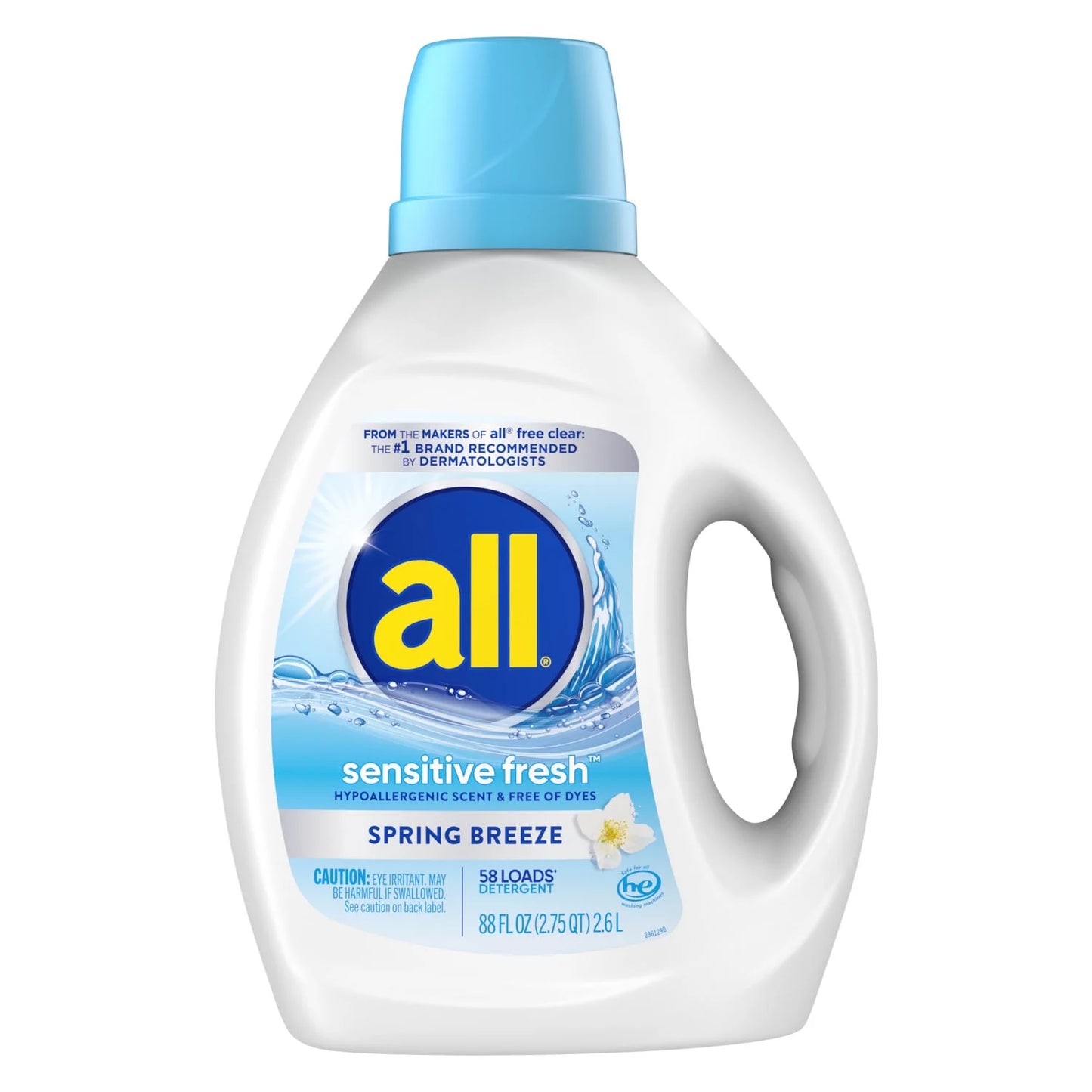 all Sensitive Fresh Liquid Laundry Detergent, Hypoallergenic Spring Breeze Scent & Free of Dyes 88 oz