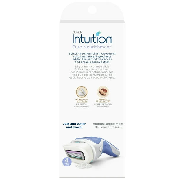 Schick Intuition 4 刀片 Pure Nourishment 女士刮鬍刀手柄加 2 個刮鬍刀刀片盒補充裝