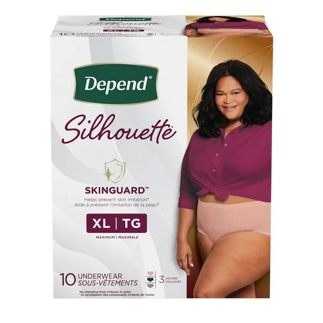 Depend Silhouette 女成人失禁內衣，XL，黑色、粉紅色和漿果色，10 克拉