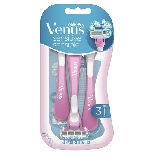 Venus Sensitive Women's Disposable Razor, 3 Count, Pink