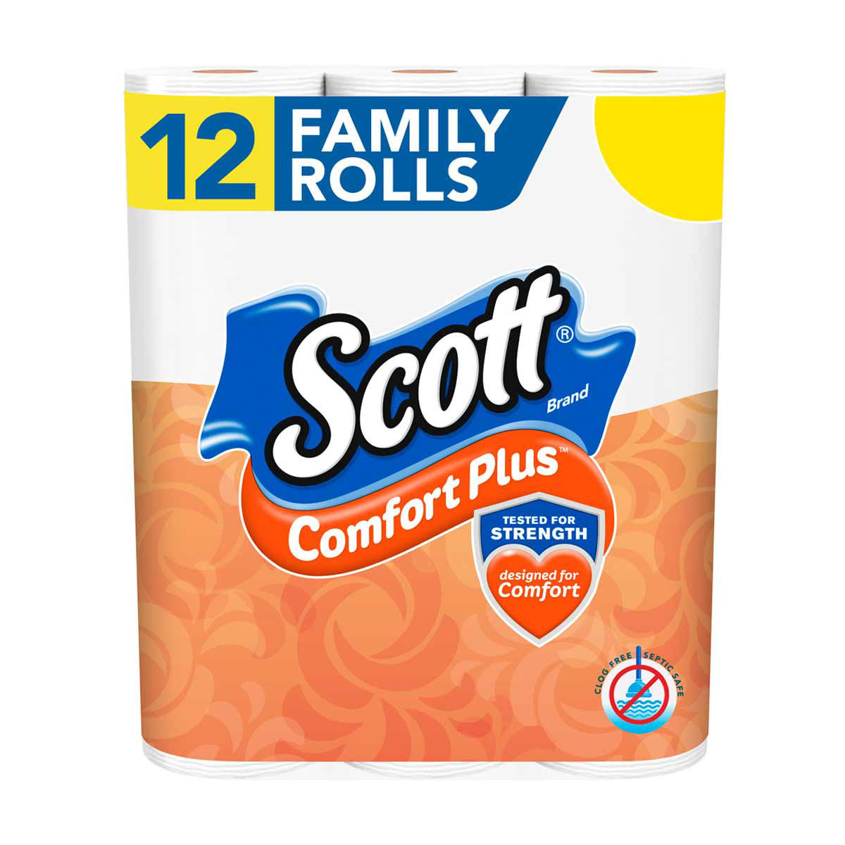 Scott Comfort Plus Toilet Paper 12 Family Rolls