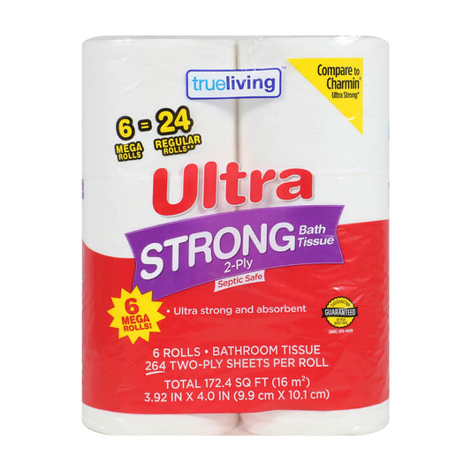 Papel higiénico ultra resistente True Living, 6 rollos grandes