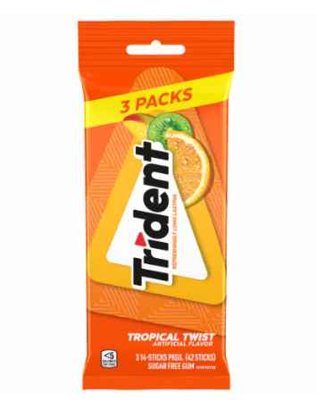 Trident Tropical Twist Sugar Free Chewing Gum 3 Packs 42ct