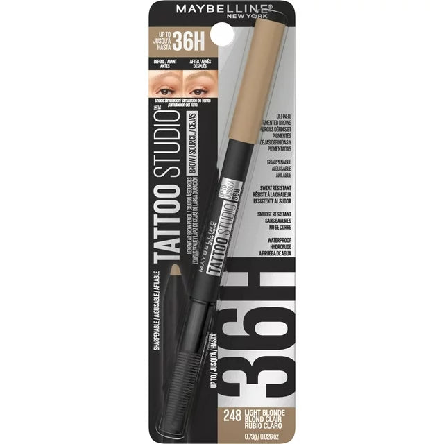 Lápiz para cejas Maybelline Tattoo Studio 36HR Pigment, rubio claro