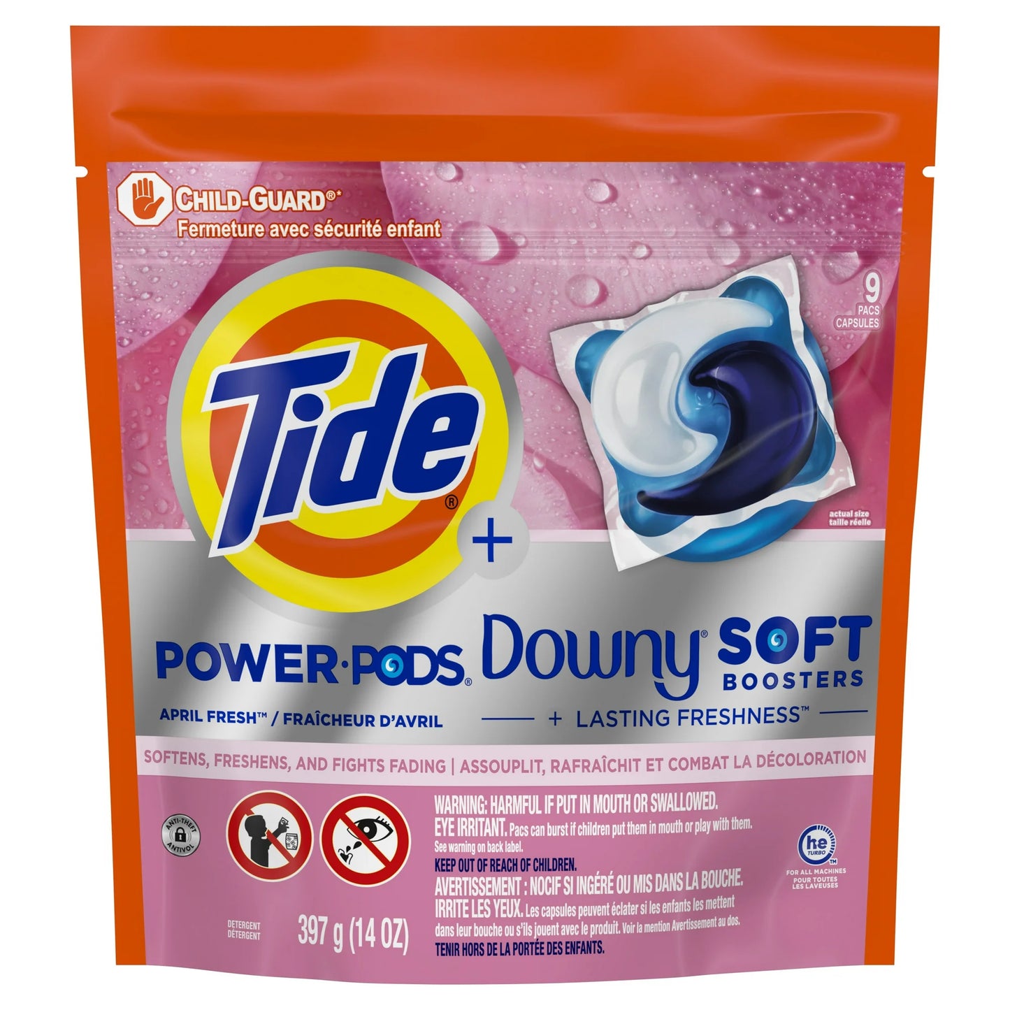 Tide XL Power PODS con detergente para ropa Downy, aroma fresco de abril, 9 unidades