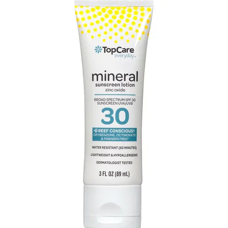 Loción de protección solar mineral TopCare FPS 30 3 oz***