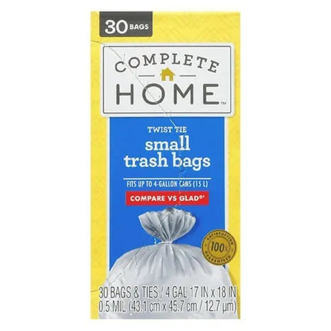 Complete Home Drawstring Trash Bags 4 Gallon Unscented - 30.0 ea