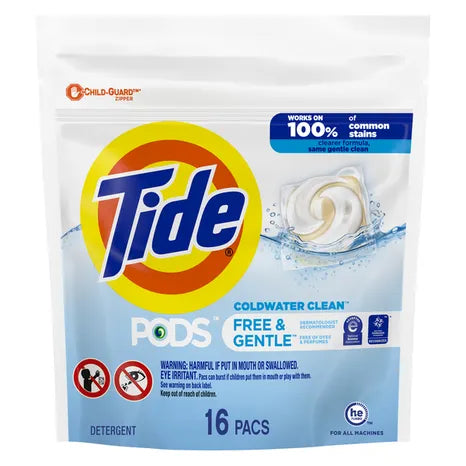 Tide Pods Laundry Detergent Pacs - Free & Gentle 16ct