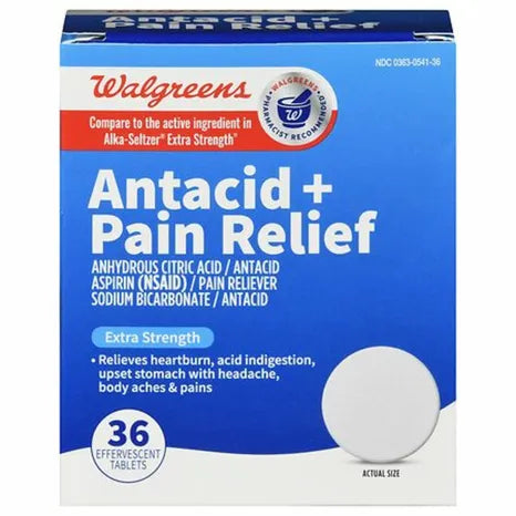 Walgreens Antacid + Pain Relief Effervescent Tablets Extra Strength - 36.0 ea***