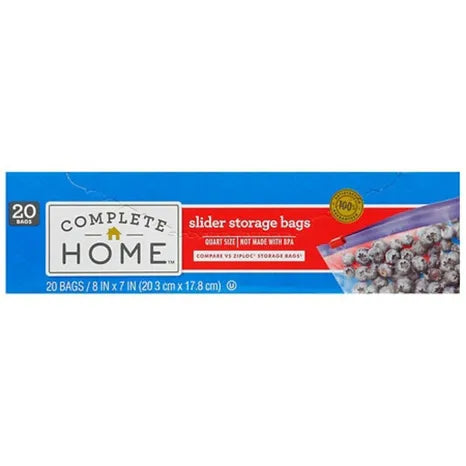 Complete Home Slider Quart Storage Bags 20ct