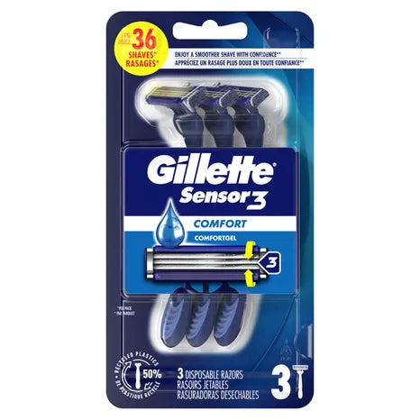 Maquinillas de afeitar desechables Gillette Sensor 3 Comfort Gel, 3 hojas, 3 unidades***