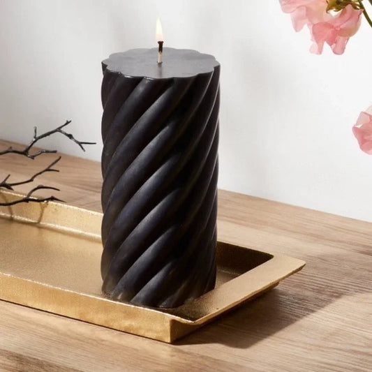 Black Twisted Pillar Candle 6in