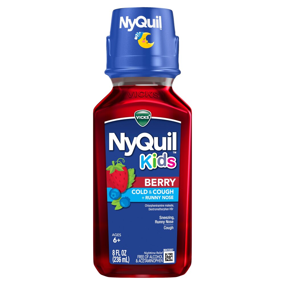 Vicks Children's NyQuil, alivio nocturno de múltiples síntomas para la tos y el resfriado, baya, 8 onzas líquidas***